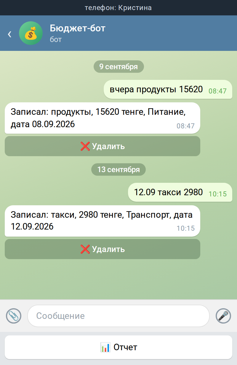 Запись с указанием даты